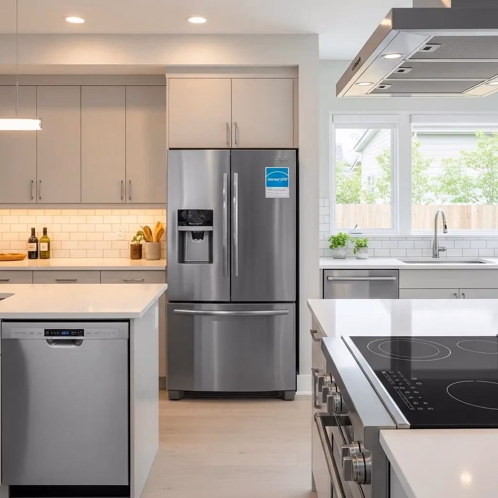 Display of energy-efficient kitchen appliances in a modern setting, showcasing sustainability